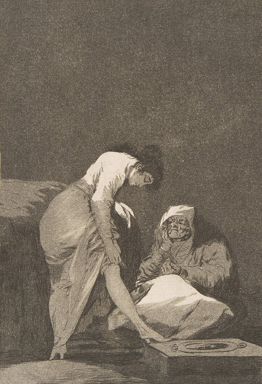 Placa 17 de Los Caprichos: É bem esticada. Bem puxou., 1797-98. de Francisco de Goya
