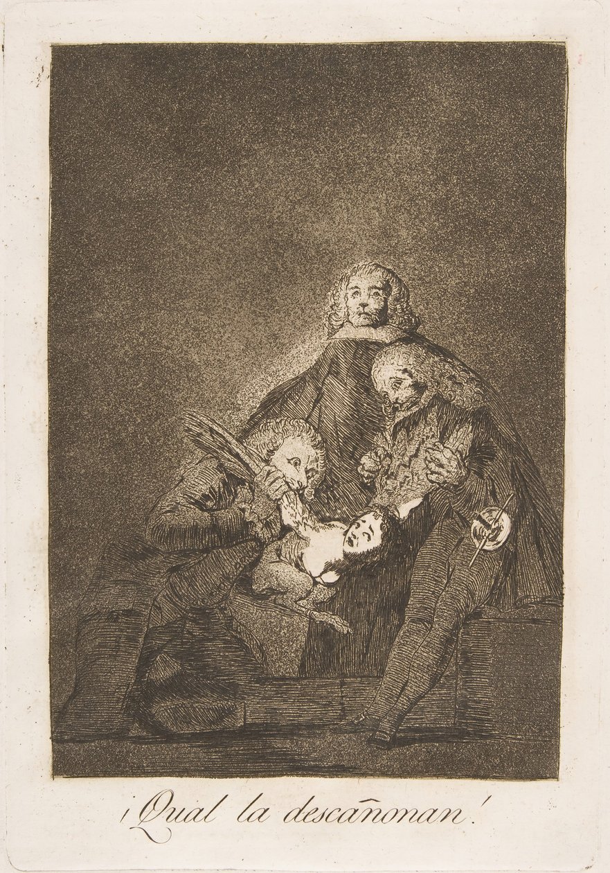 Ilustração 21 de Los Caprichos: Como eles a arrancam! ¡Qual la descañonan !, 1799. de Francisco de Goya