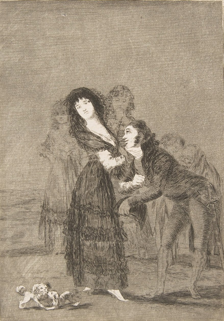 Ilustração 27 de Los Caprichos: Qual deles é o mais vencido Quien mas rendido, 1799. de Francisco de Goya