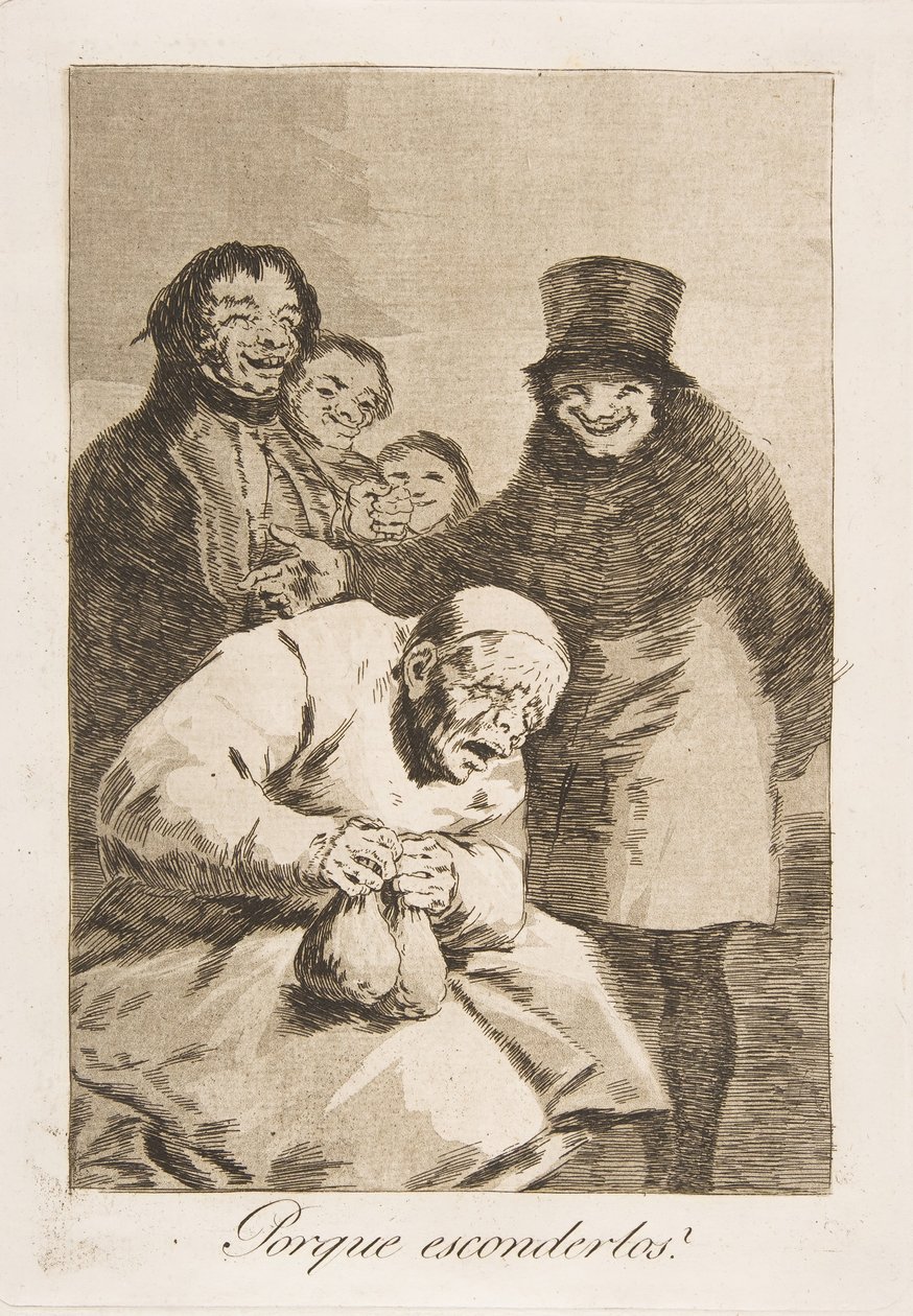 Ilustração 30 de Los Caprichos: Por que escondê-los Por que escondê-los, 1799. de Francisco de Goya