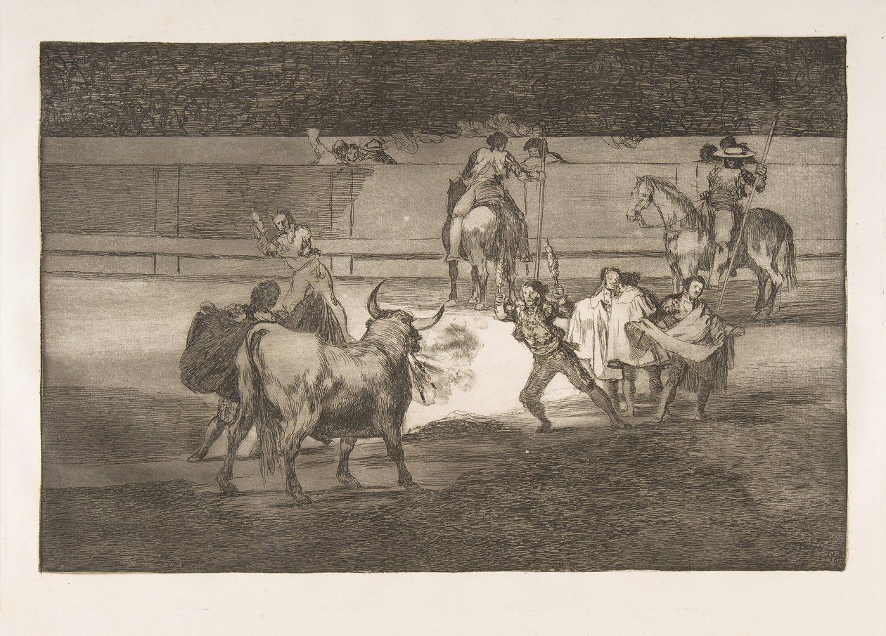 Placa 31 do Tauromaquia: Bandarilhas com fogos de artifício., 1816. de Francisco de Goya