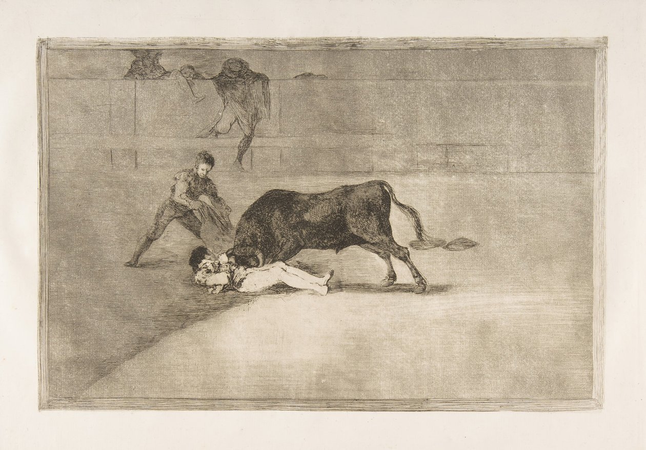 Ilustração 33 do Tauromaquia: A infeliz morte de Pepe Illo no ringue de Madri., 1816. de Francisco de Goya