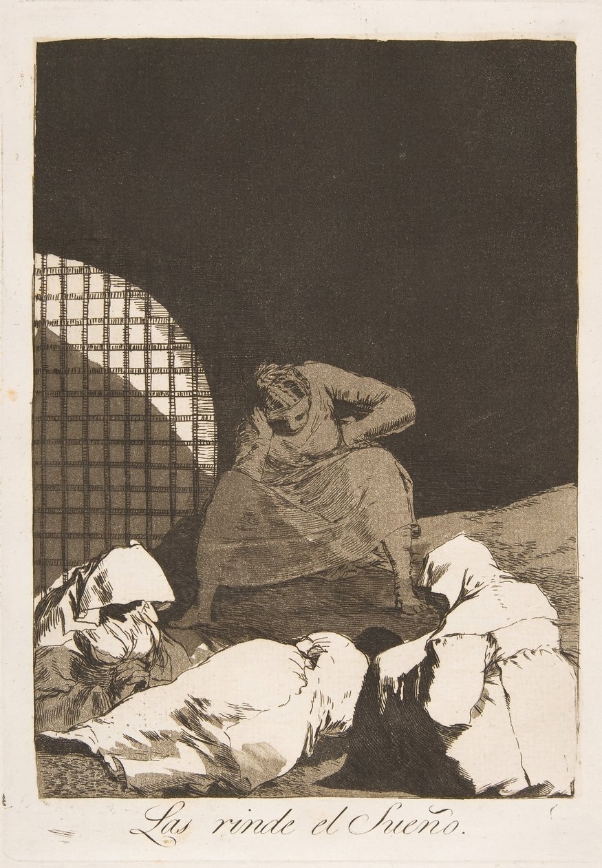 Ilustração 34 de Los Caprichos: O sono supera-os The Yields the Dream., 1799. de Francisco de Goya