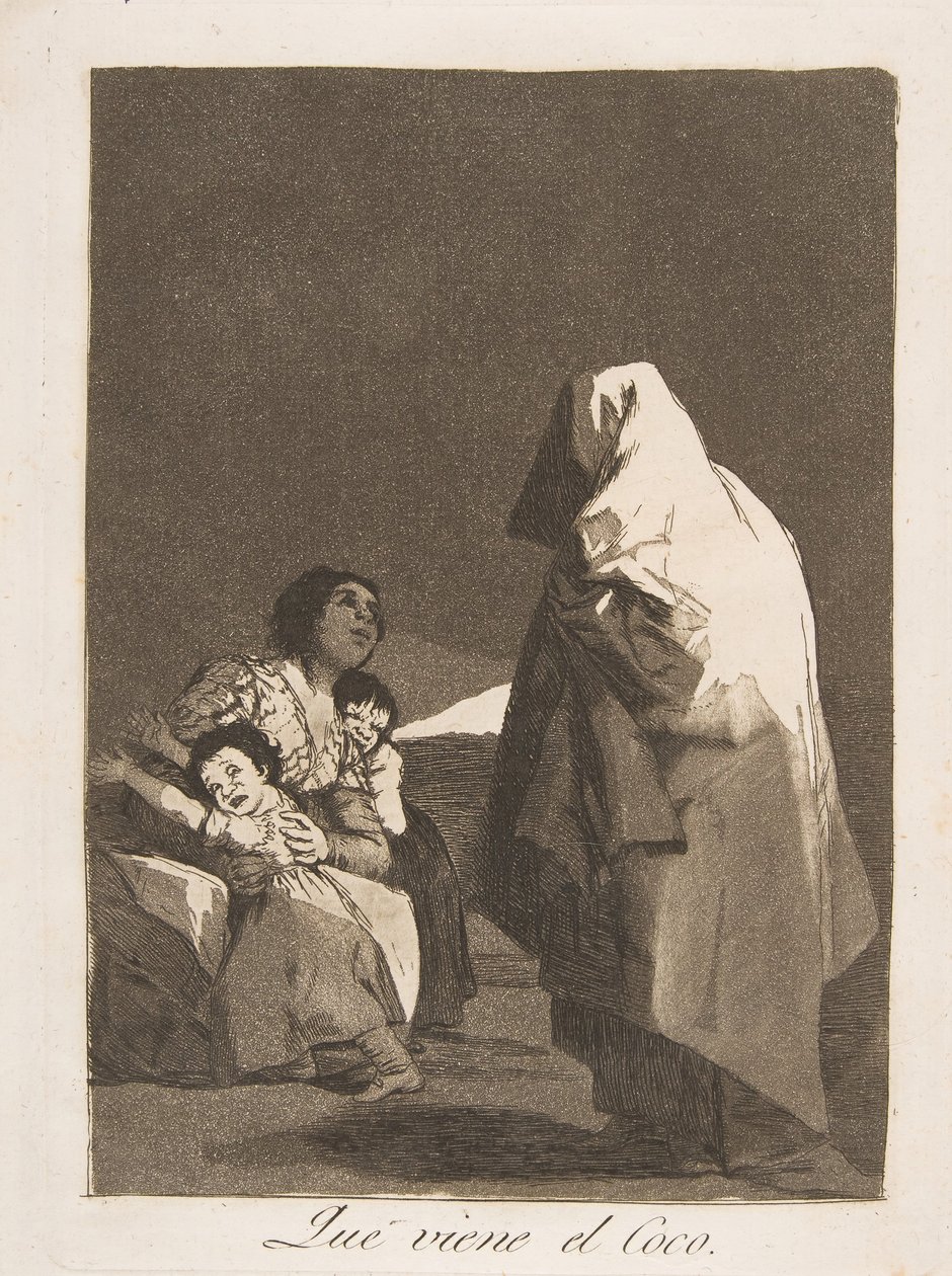 Ilustração 3 de Los Caprichos: Aí vem o bicho-papão Que vem o Coco., 1799. de Francisco de Goya