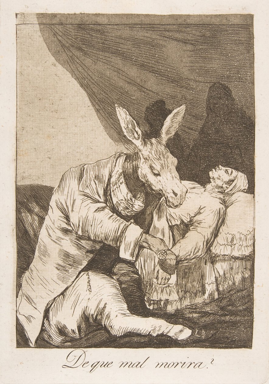 Ilustração 40 de Los Caprichos: De que mal ele morrerá De que mal morira, 1799. de Francisco de Goya