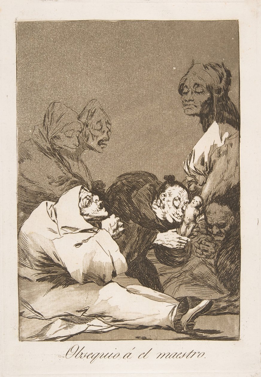 Ilustração 47 de Los Caprichos: um presente para o mestre Obsequio á el maestro, 1799. de Francisco de Goya