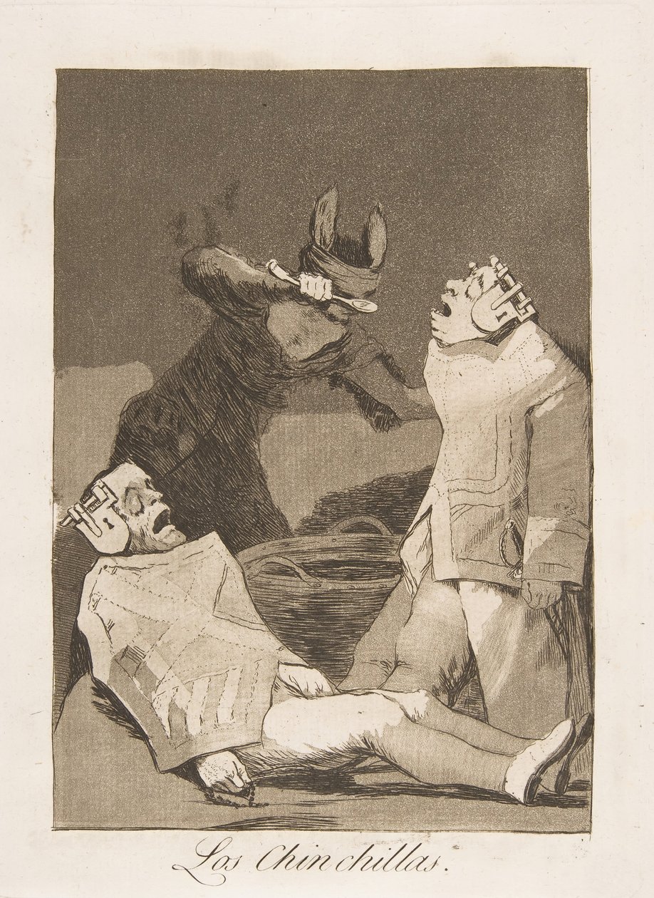 Ilustração 50 de Los Caprichos: The Chinchillas Los Chinchillas., 1799. de Francisco de Goya
