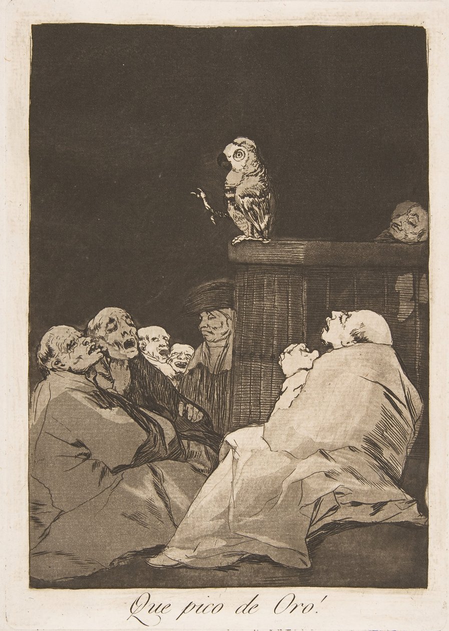 Ilustração 53 de Los Caprichos: Que bico de ouro! Que pico de ouro!, 1799. de Francisco de Goya