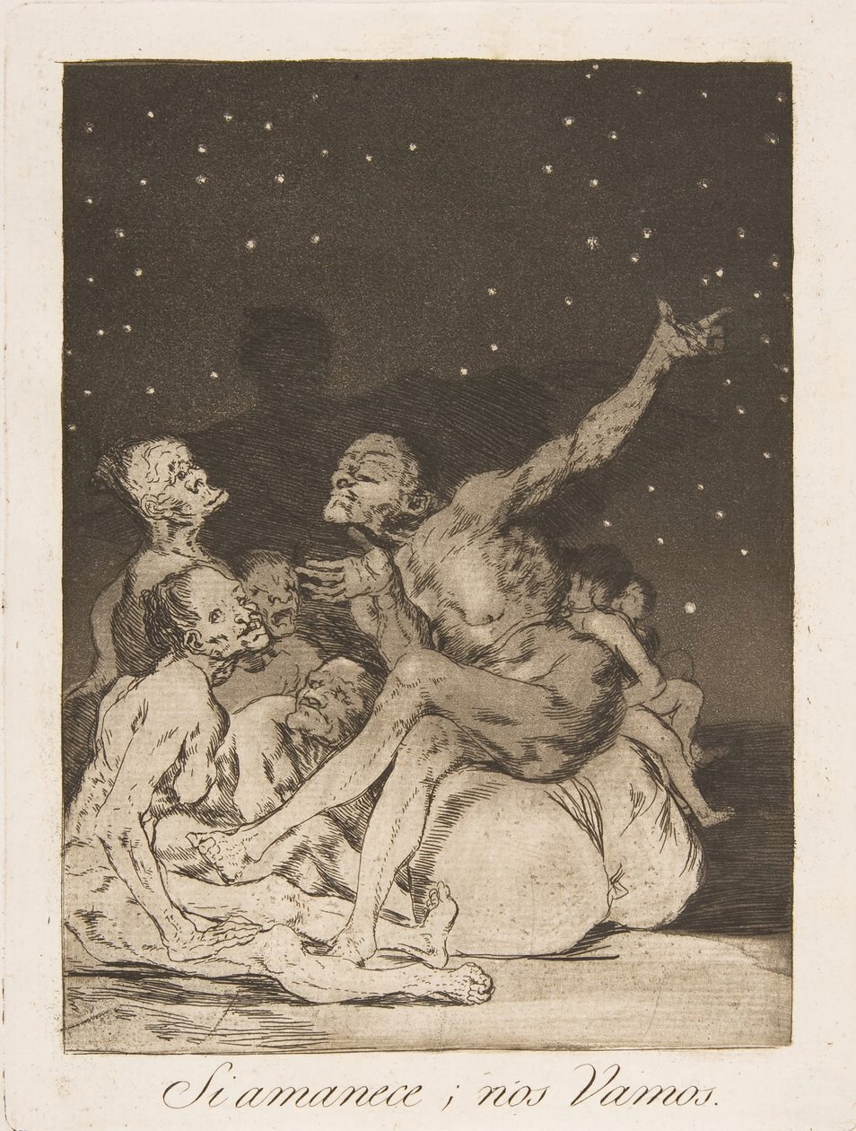Ilustração 71 de Los Caprichos: Quando o dia chegar, sairemos de Si amanece, nos Vamos., 1799. de Francisco de Goya