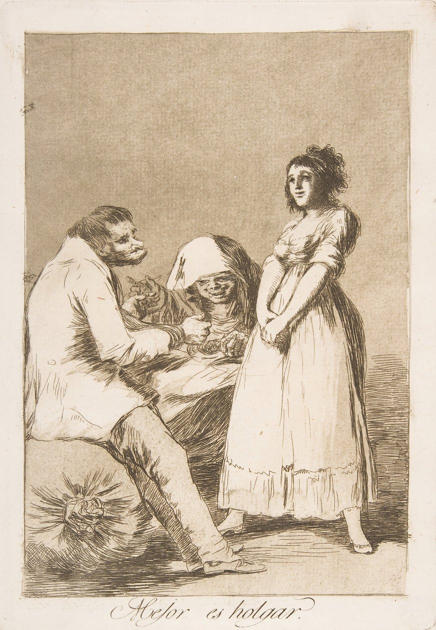 Ilustração 73 de Los Caprichos: É melhor ser preguiçoso Mejor es holgar., 1799. de Francisco de Goya