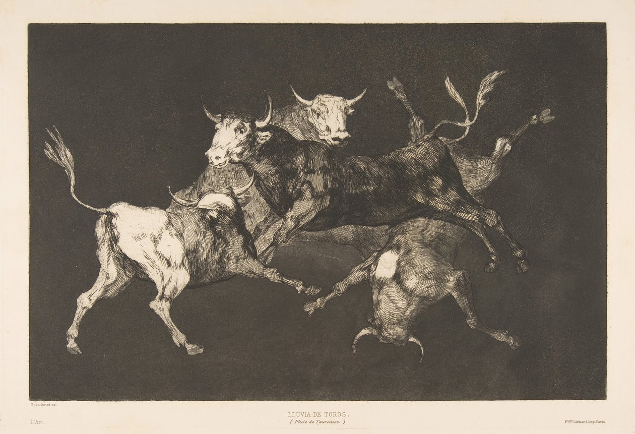 Placa D dos Disparates: Tolos - ou Pequenos Touros - loucura, ca. 1816-23 publicado em 1877. de Francisco de Goya