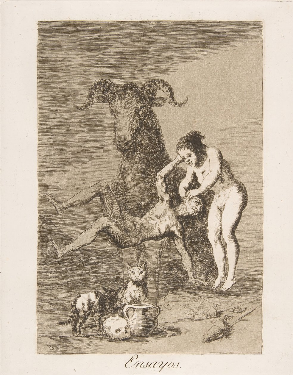 Pllate 60 de Los Caprichos: Trials Ensayos., 1799. de Francisco de Goya