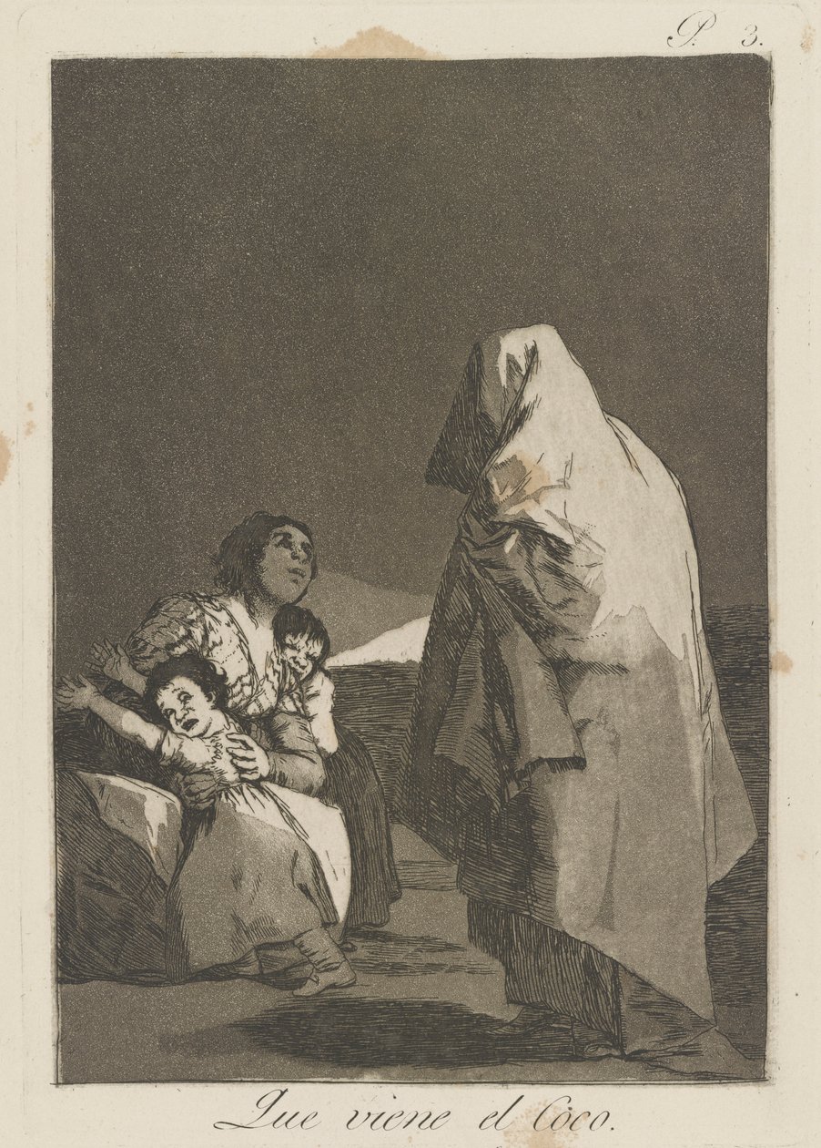 O louco está chegando (Aqui vem o bicho-papão.), pl. 3 da série Os Caprichos de Francisco de Goya