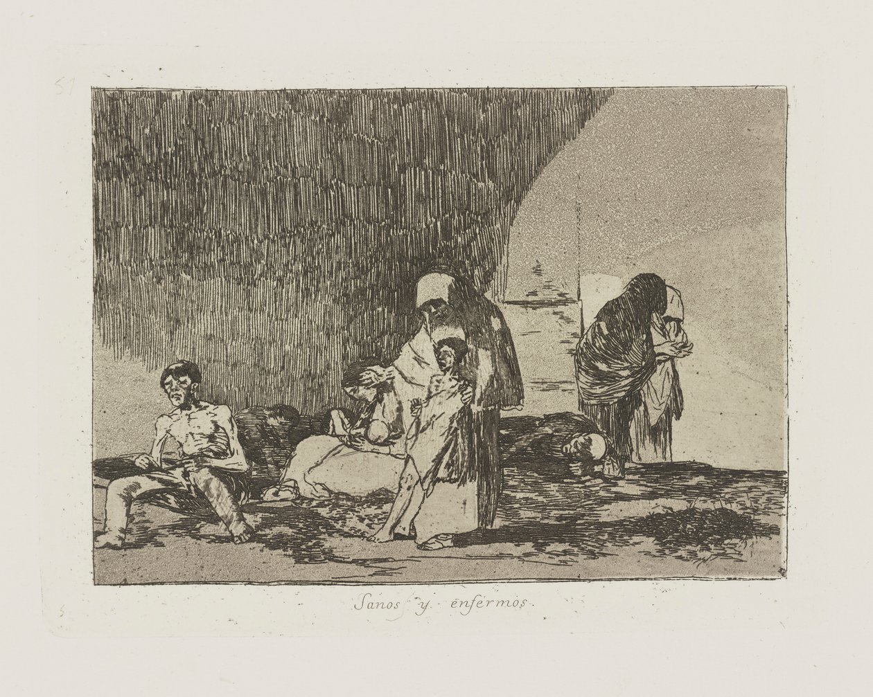 Sanos y enfermos. (The Healthy and the Sick.), pl. 57 da série Los desastres de la guerra (The Disasters of War) de Francisco de Goya