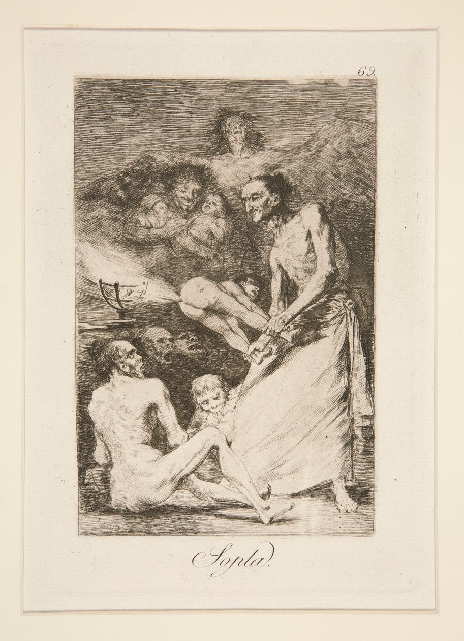 Sopla (Blow), pl. 69 da série Los caprichos de Francisco de Goya