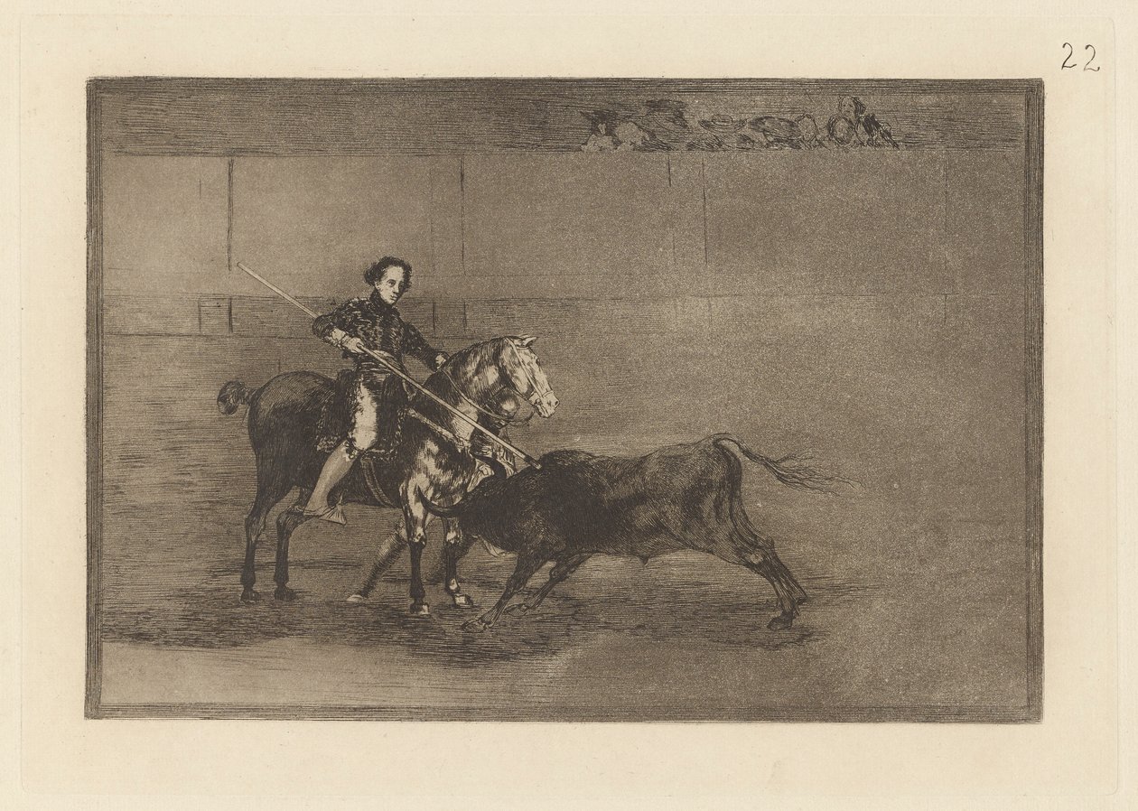 Valor varonil de la c?lebre Pajuelera en la de Zaragoza (Manly Courage of the Celebrated Pajuelera in [the ring] at Saragossa), Placa 22 de La tauromaquia de Francisco de Goya