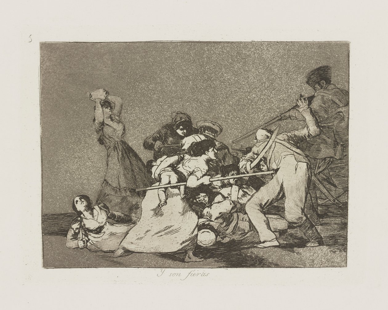 Y filho feiras. (E Eles São Como Bestas Selvagens.), pl. 5 da série Los desastres de la guerra (Os Desastres da Guerra) de Francisco de Goya
