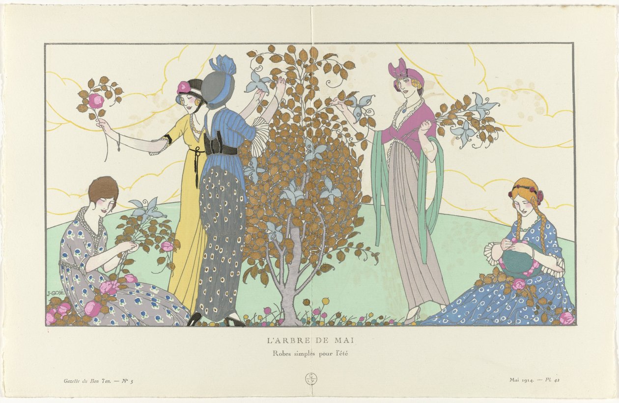 Gazette du Bon Ton, 1914 - No. 5, Pl. 42: The May Tree / Simple Dresses for Summer (título sobre o objecto) de Francisco Javier Gosé