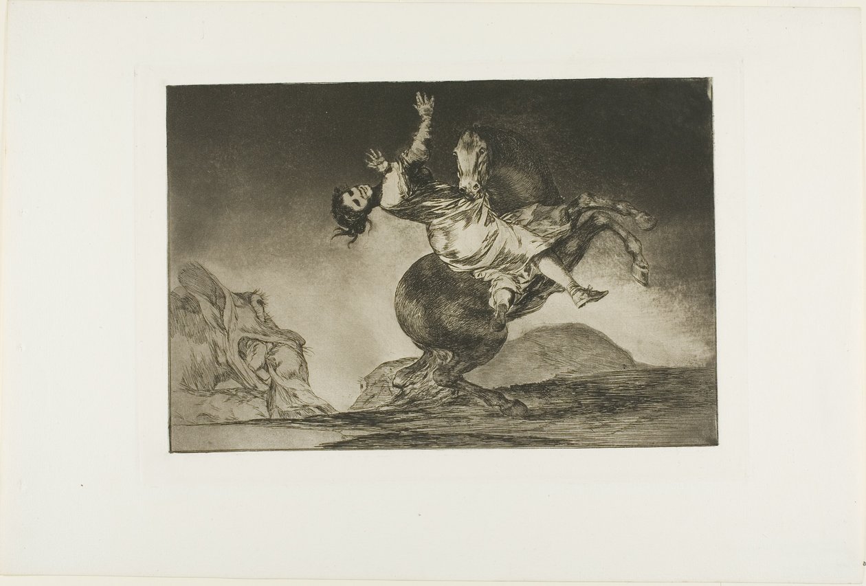 Uma mulher e um cavalo, deixe outra pessoa dominá-los, prato dez de Los Proverbios de Francisco Jose de Goya y Lucientes