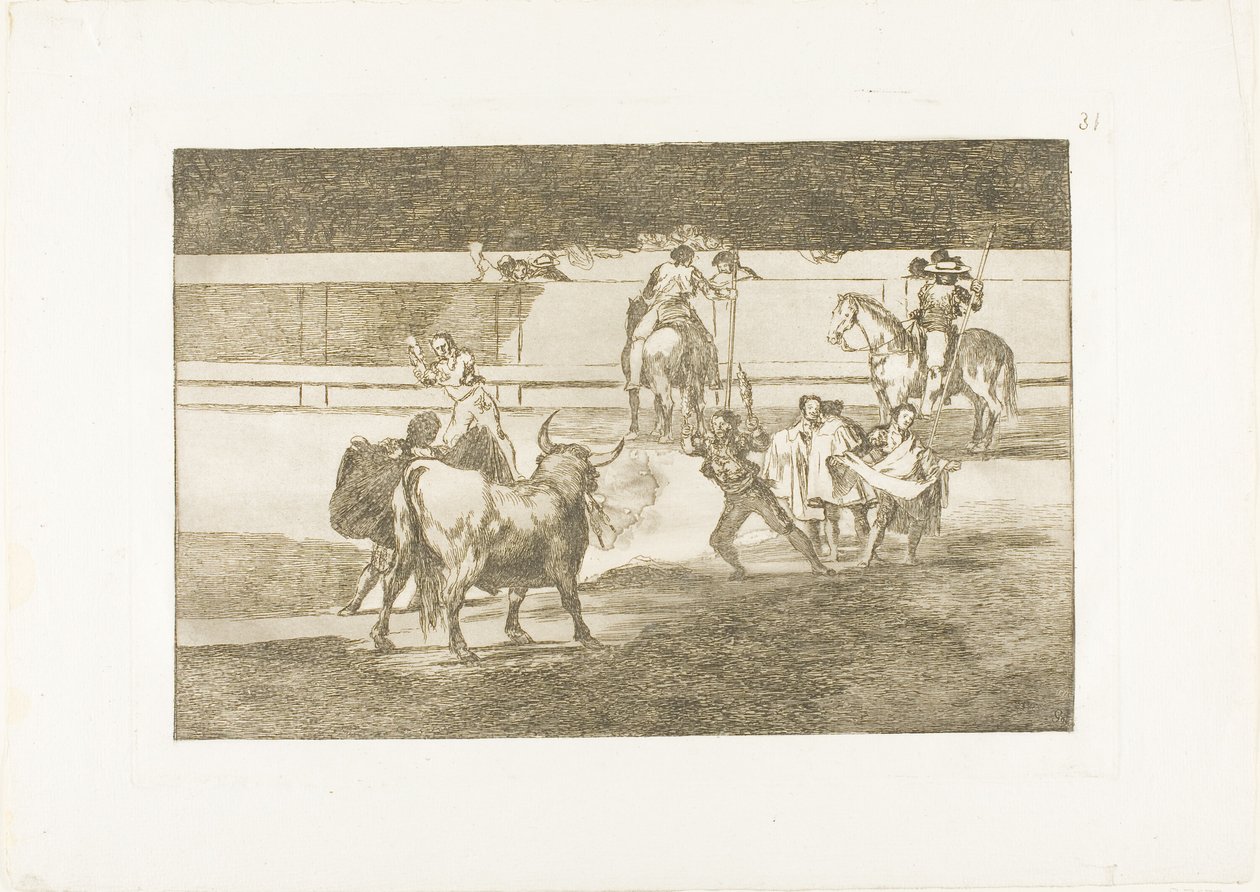 Banderillas com fogos de artifício, placa 31 de The Art of Bullfighting de Francisco Jose de Goya y Lucientes