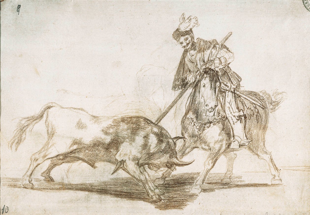 Tourada: O Cid perfura outro touro da sua lança 1815-16 (desenho preparatório) de Francisco de Goya