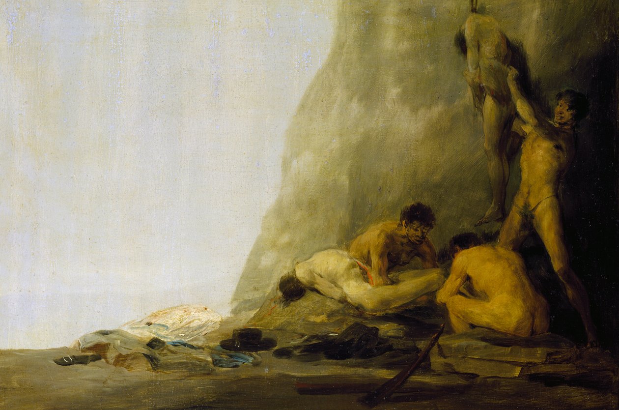 Canibais preparando suas vítimas, ou Os corpos de Jean de Brebeuf e Gabriel Lallemant sendo esfolados pelos iroqueses em 1649, c.1800-08 (óleo sobre painel) de Francisco Jose de Goya y Lucientes