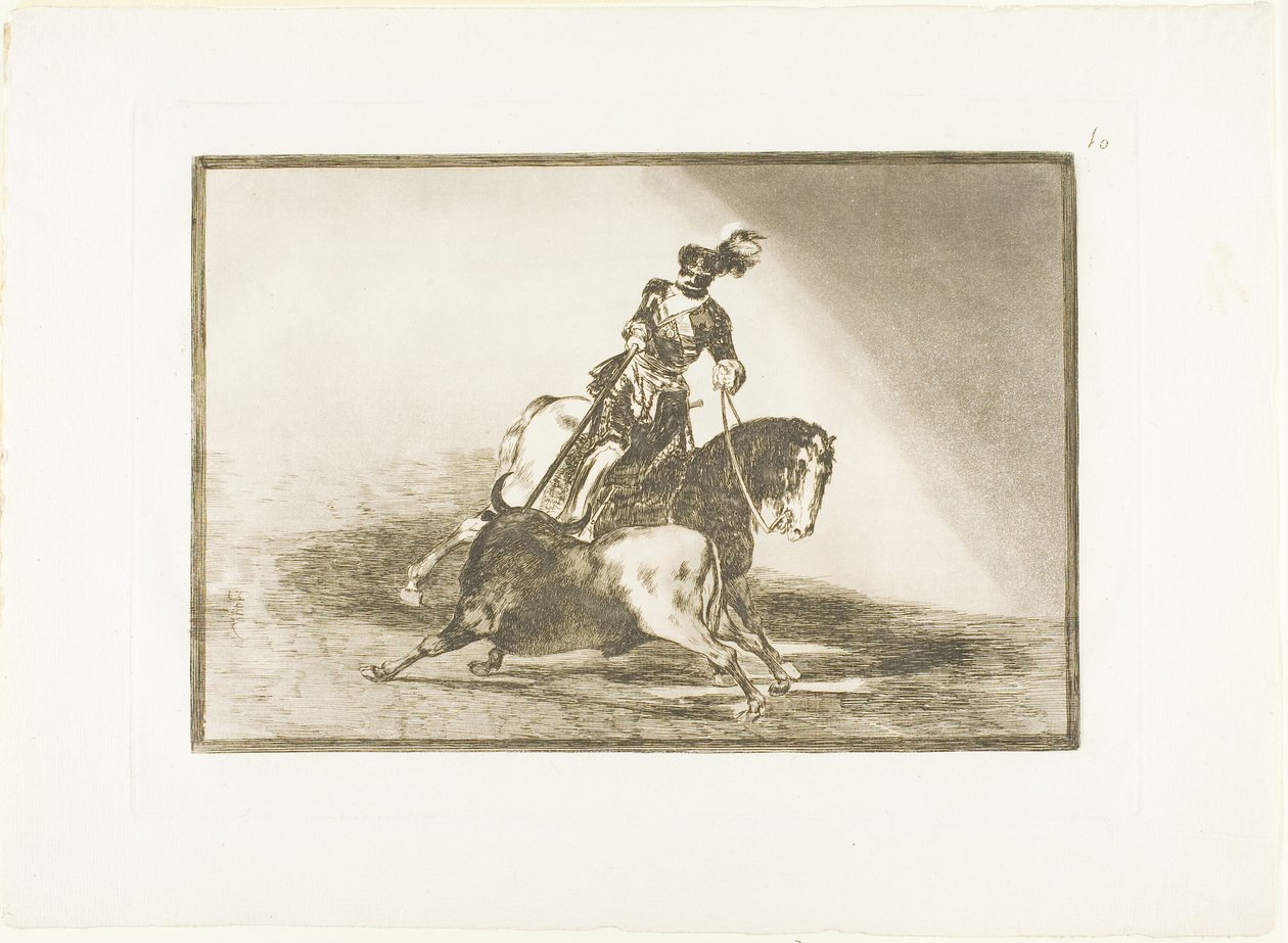 Carlos V lançando um touro no ringue em Valladolid, placa dez de The Art of Bullfighting de Francisco Jose de Goya y Lucientes