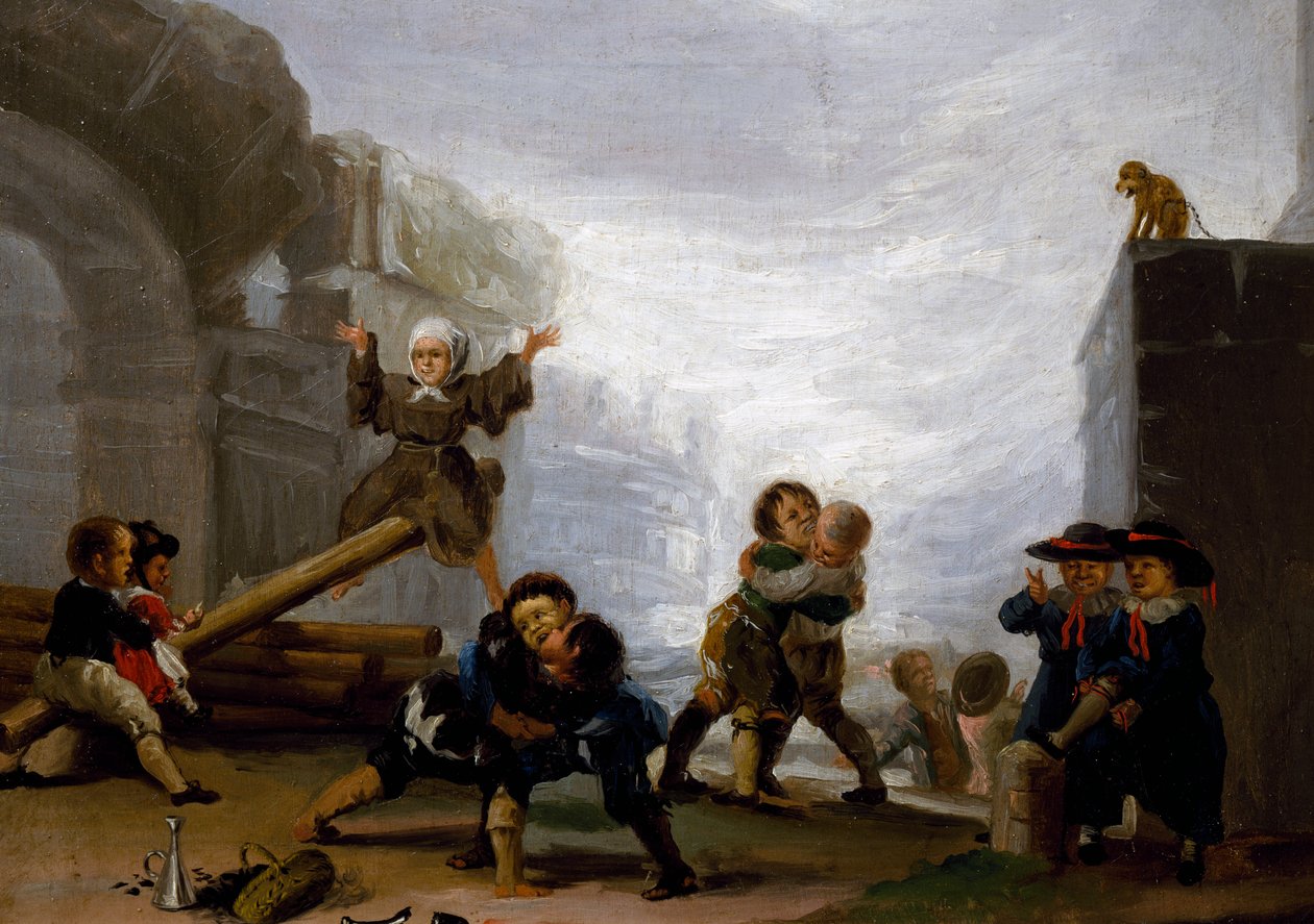 Crianças lutando e brincando em uma serra de Francisco Jose de Goya y Lucientes