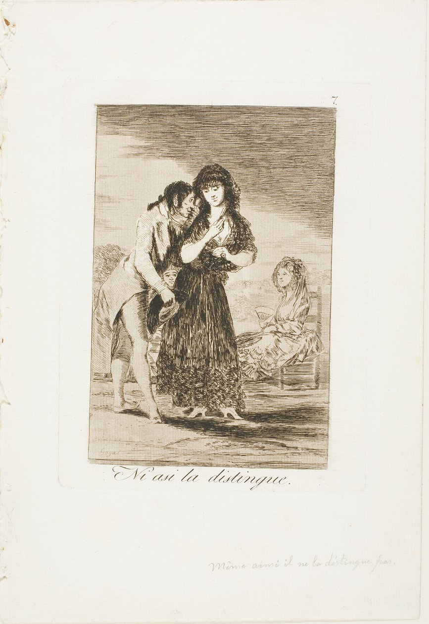 Mesmo assim, ele não pode vê-la, placa sete de Los Caprichos de Francisco Jose de Goya y Lucientes