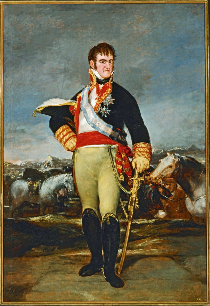 Fernando VII, rei de Espanha, num acampamento de cavalaria ... (pintura sobre tela) de Francisco Jose de Goya y Lucientes