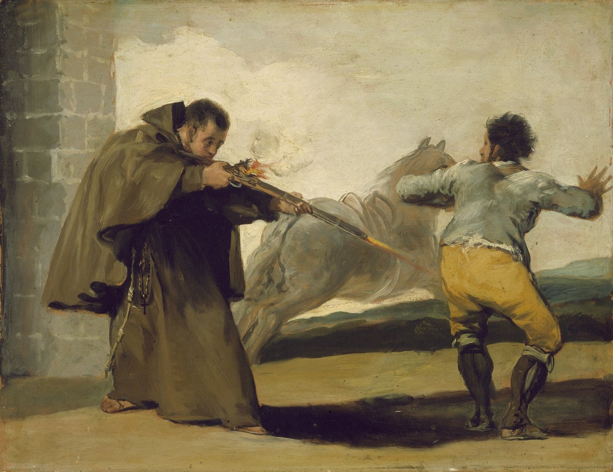 Frei Pedro atira em El Maragato quando seu cavalo sai, c.1806 de Francisco de Goya