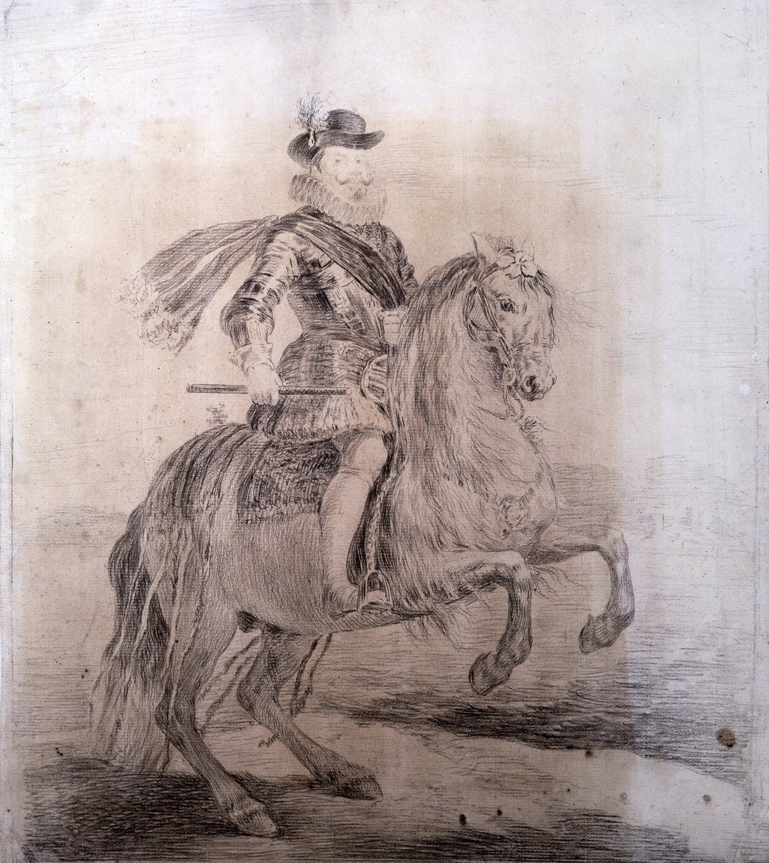 GOYA Y LUCIENTES, Francisco de (1746-1828). Retrato equestre de Filipe III de Espanha. 1778. PHILIP III de Espanha (1578-1621). Rei de Espanha (1598-1621). Desenho de cópias de pinturas de Velázquez. Arte barroca. Desenho. ESPANHA. MADRID (COMUNIDADE AUTÓN de Francisco Jose de Goya y Lucientes