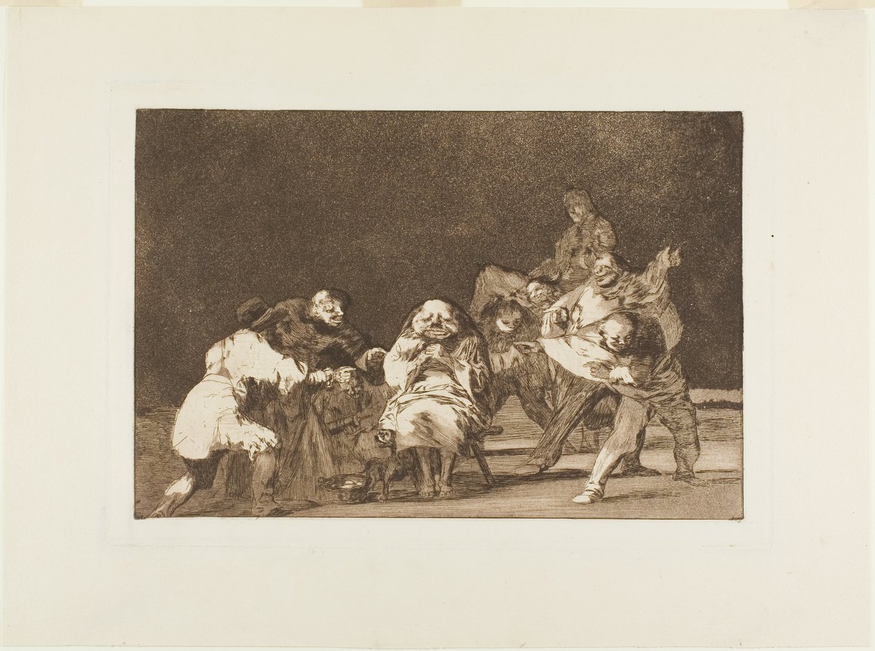 Aquele que não gosta de ti vai te difamar em tom de brincadeira, placa 17 de Los Proverbios de Francisco Jose de Goya y Lucientes