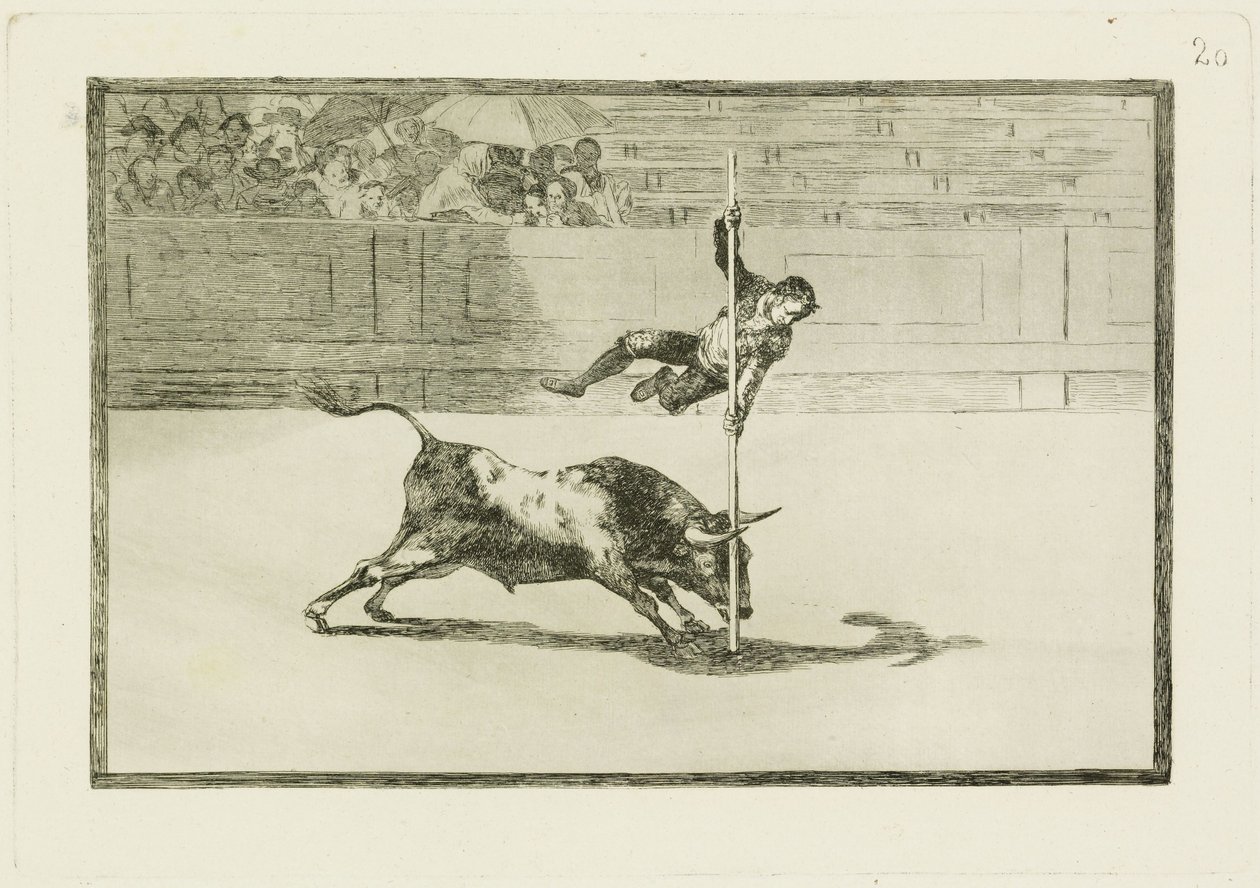 Leveza e ousadia de Juanito Apiniani na arena de Madrid / Agilidade e ousadia de Juanito Apiani na arena de Madrid (Tauromaquia 20) de Francisco Jose de Goya y Lucientes