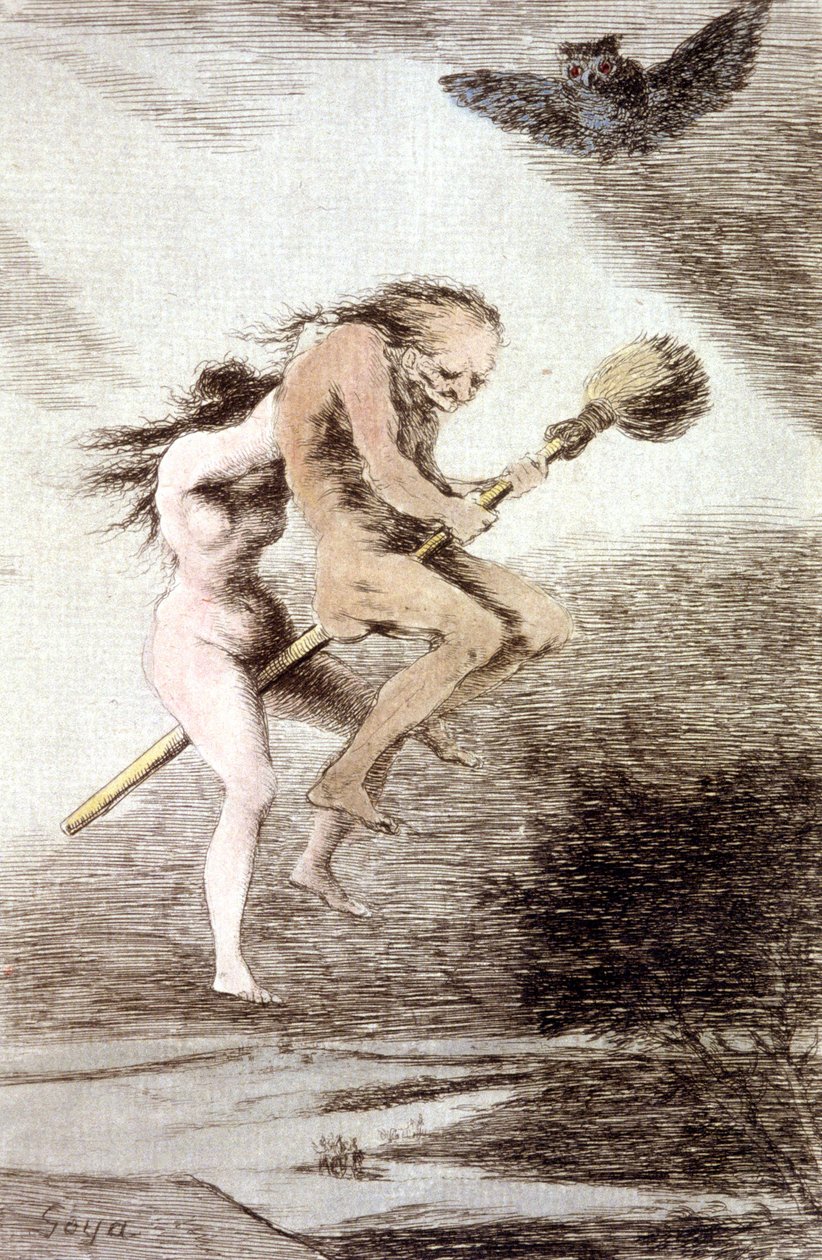 "Linda maestria" bruxas ona vassoura, c. 1802 (gravura) de Francisco Jose de Goya y Lucientes