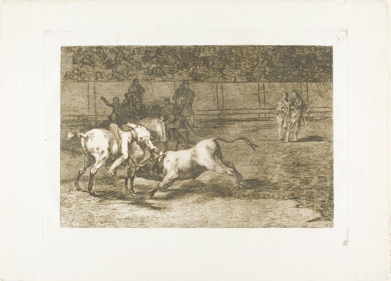 Mariano Ceballos, aliás o índio, mata o touro de seu cavalo, placa 23 de The Art of Bullfighting de Francisco Jose de Goya y Lucientes