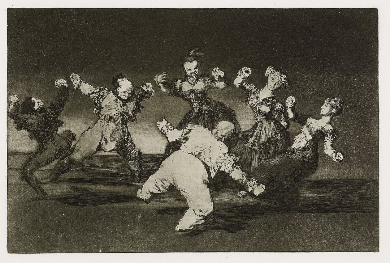 Merry loucura (Disparate alegre), Placa 12 de "Los Proverbios", c.1819-24 (gravura, água-tinta, lavis, polidor, ponta seca e buril no papel) de Francisco de Goya