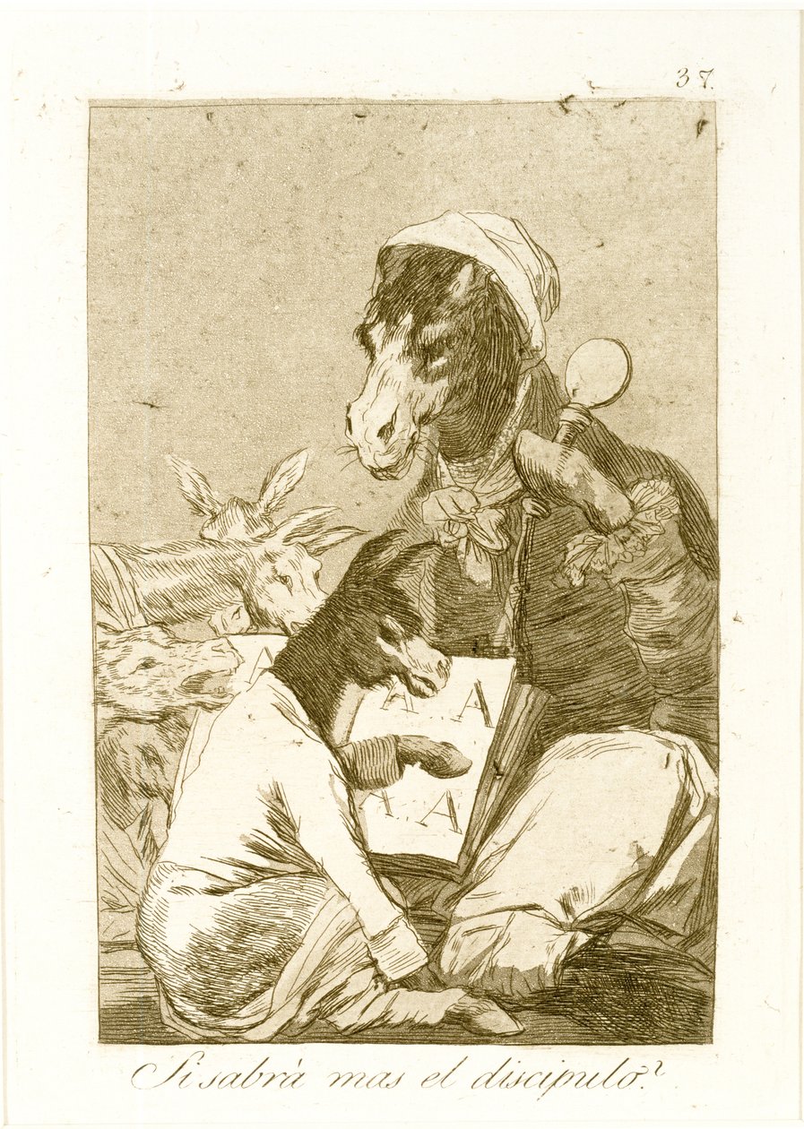 O aluno pode saber mais De Los Caprichos, publicado pela primeira vez em 1799 (gravura e água-tinta) de Francisco de Goya