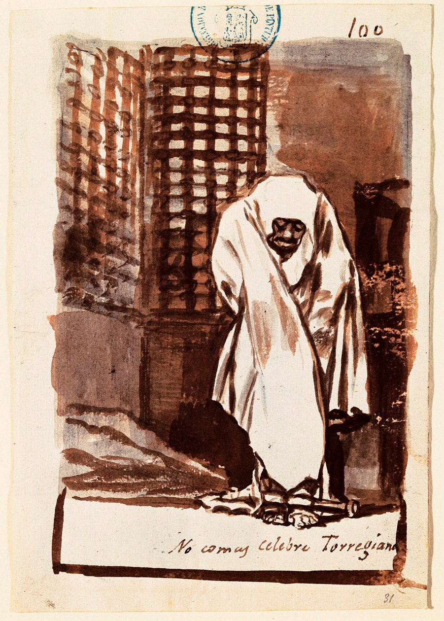 ""Não coma, ilustre Torregiano"": o artista denuncia a posição da Inquisição em relação aos cientistas. Wash desenho de Francisco de Goya y Lucientes (1746-1828). 1803-1824. Madri. Museu do Prado. de Francisco Jose de Goya y Lucientes