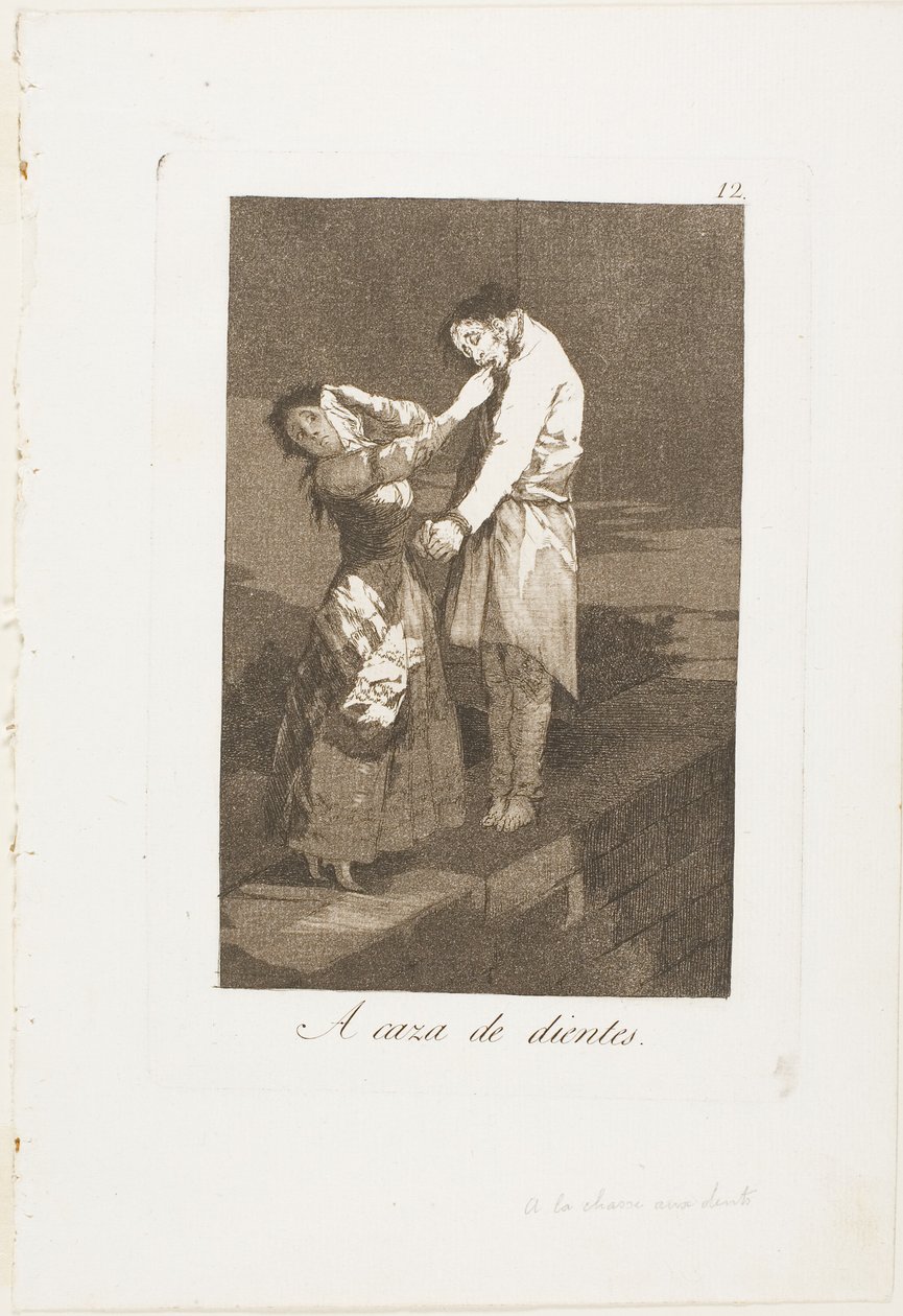 À procura de dentes, placa doze de Los Caprichos de Francisco Jose de Goya y Lucientes