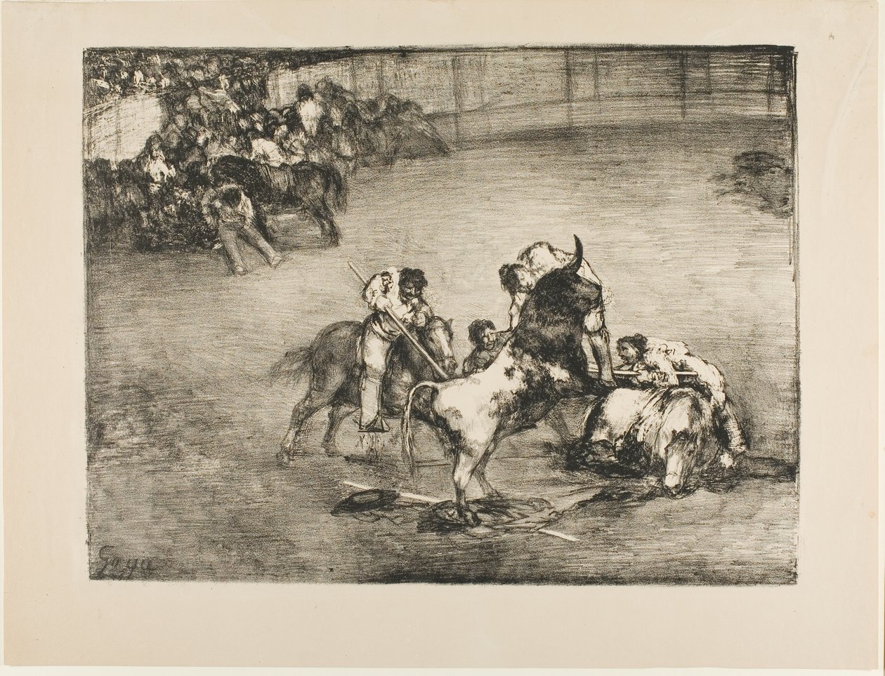 Picador pego por um touro, de Os touros de Bordeaux de Francisco Jose de Goya y Lucientes