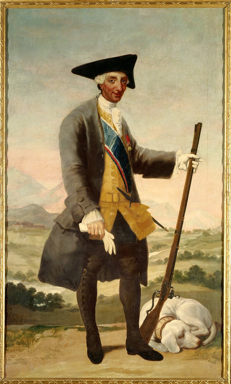 Retrato no pé de Carlos III (1716-1788) como caçador, filho de Filipe V Pintura de Francisco de Goya (1746-1828) óleo sobre tela de Francisco de Goya