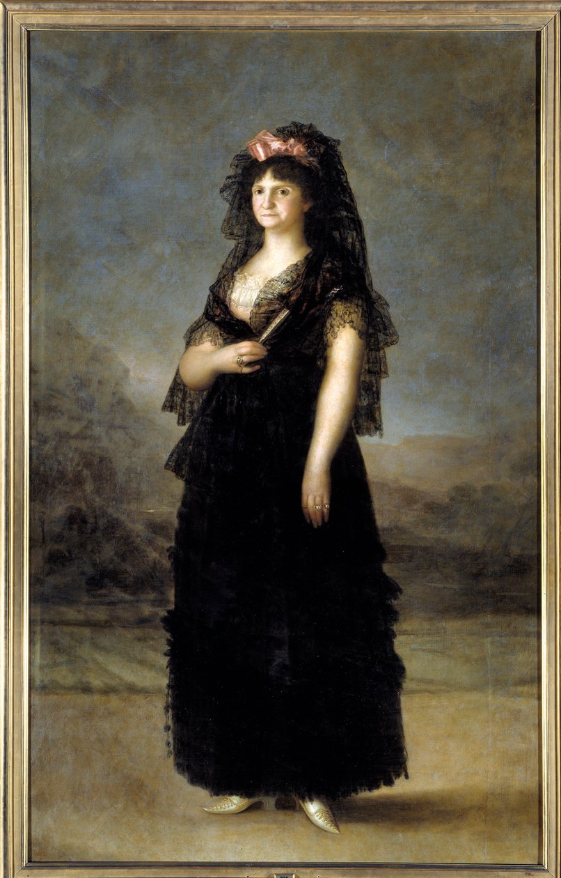 Retrato no pé da Rainha de Espanha Marie Louise (1751-1819), esposa de Carlos IV Pintura de Francisco de Goya (1746-1828) Sol do século XIX. 2,08x1,27m - Madrid, Musee du Prado - Retrato da Rainha Maria Luisa (1751-1819) vestindo uma Mantilha - Pintura de de Francisco de Goya
