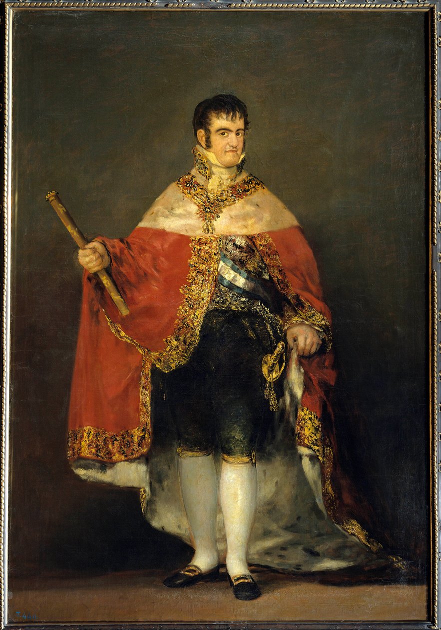 Retrato do Rei Fernando VII (1784-1833) em traje real Pintura de Francisco de Goya y Lucientes (1746-1828). Por volta de 1815. Madrid. Musee du Prado - Retrato de D. Fernando VII (1784-1833) com Manto Real. Pintura de Francisco de Goya y Lucientes. de Francisco de Goya