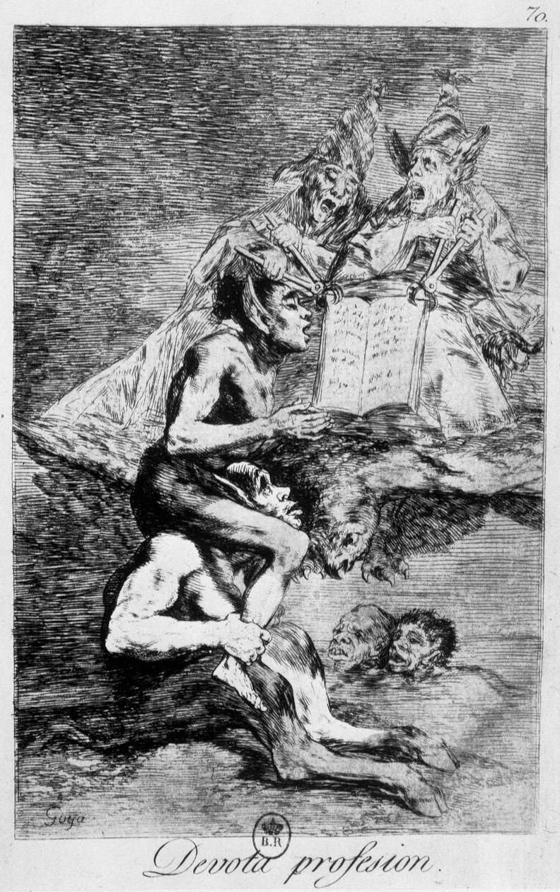 Profissão de fé, cena de bruxaria com elfos de Goya, finais do século XVIII. de Francisco de Goya