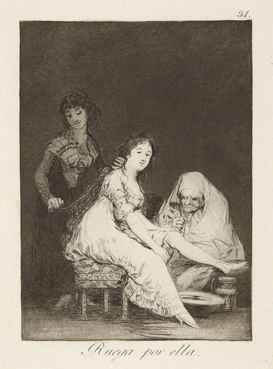 Reza por ela (She prays for her), gravura n.º 31 de Los Caprichos de Francisco Jose de Goya y Lucientes