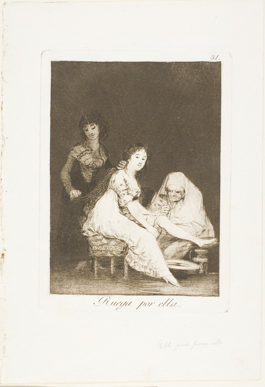 Ela reza por ela, prato 31 de Los Caprichos de Francisco Jose de Goya y Lucientes