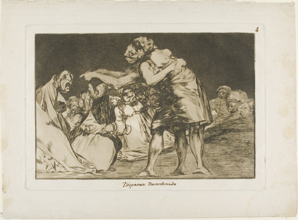 Ela que está doente qua nunca perde a chance de dizer isso, placa sete de Los Proverbios de Francisco Jose de Goya y Lucientes