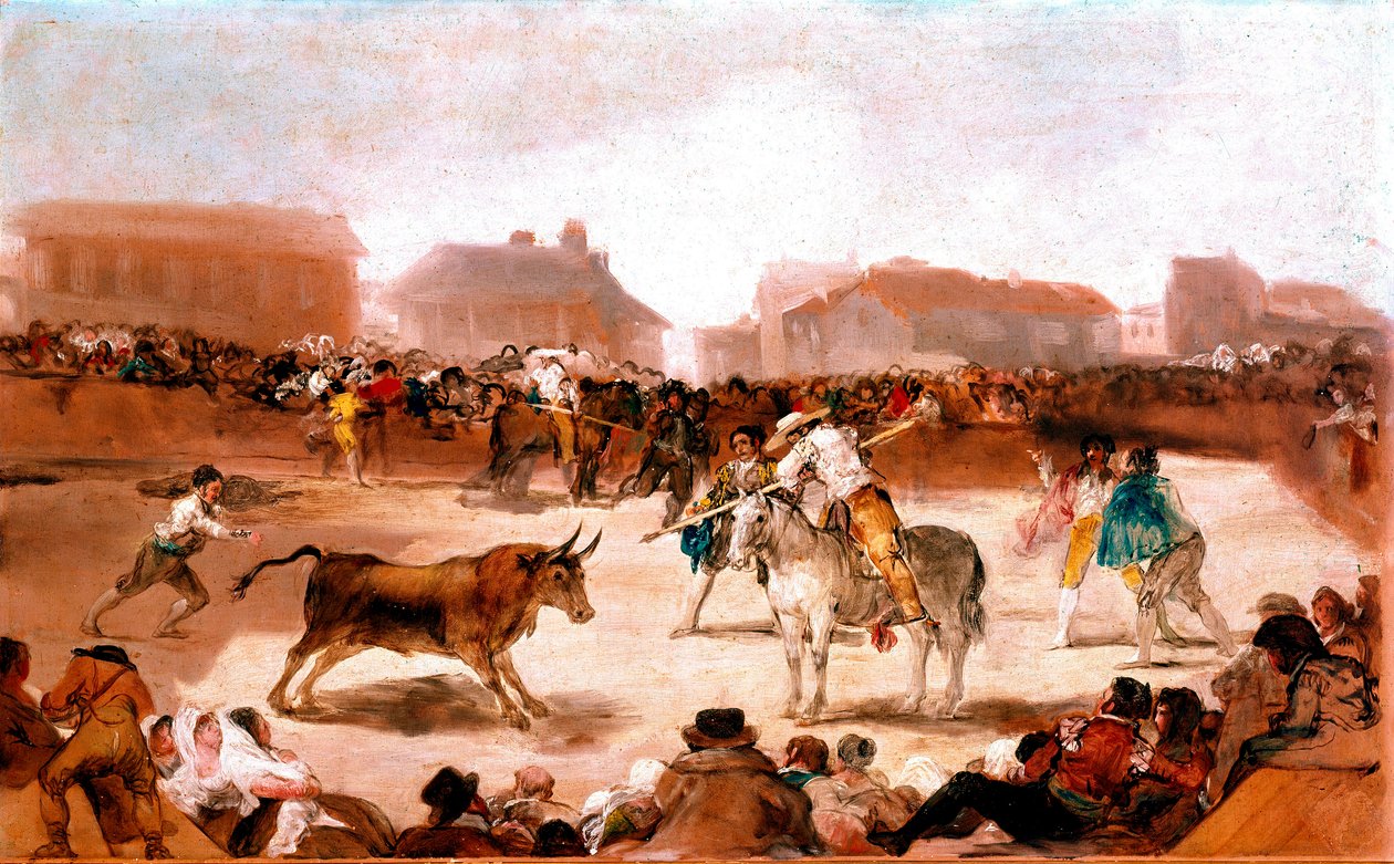 Temas sociais da Academia de San Fernando: "Corrida em uma aldeia" Pintura de Francisco Goya y Lucientes (1746-1828) 1812-1814 Dim. 45x72 cm Madrid, Academia de San Fernando de Francisco de Goya