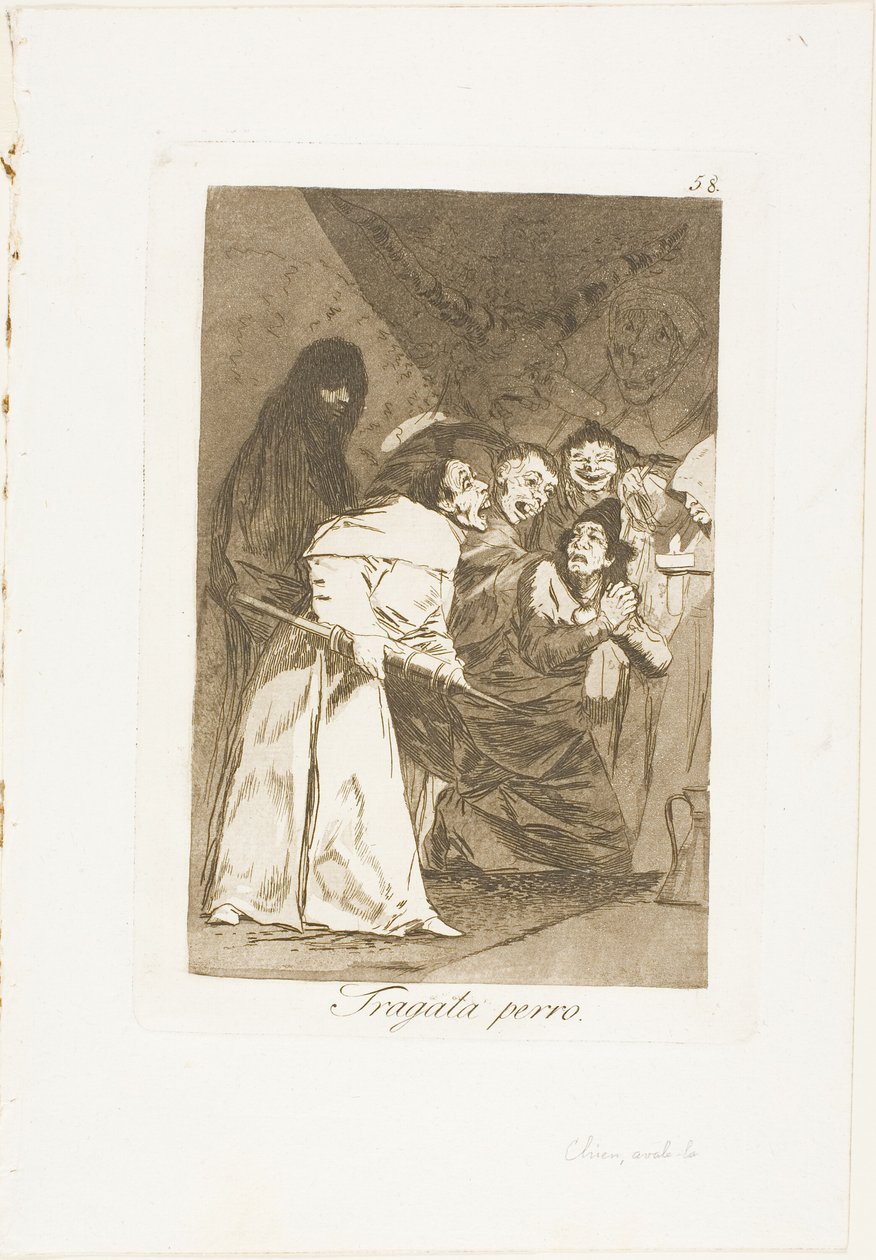 Engula, cachorro, prato 58 de Los Caprichos de Francisco Jose de Goya y Lucientes